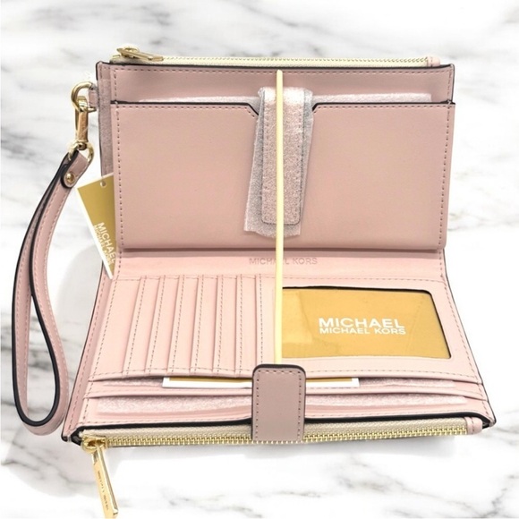 Michael Kors Large Jet Set Travel Double Zip Wallet Powder Blush Multi - Picture 8 of 9